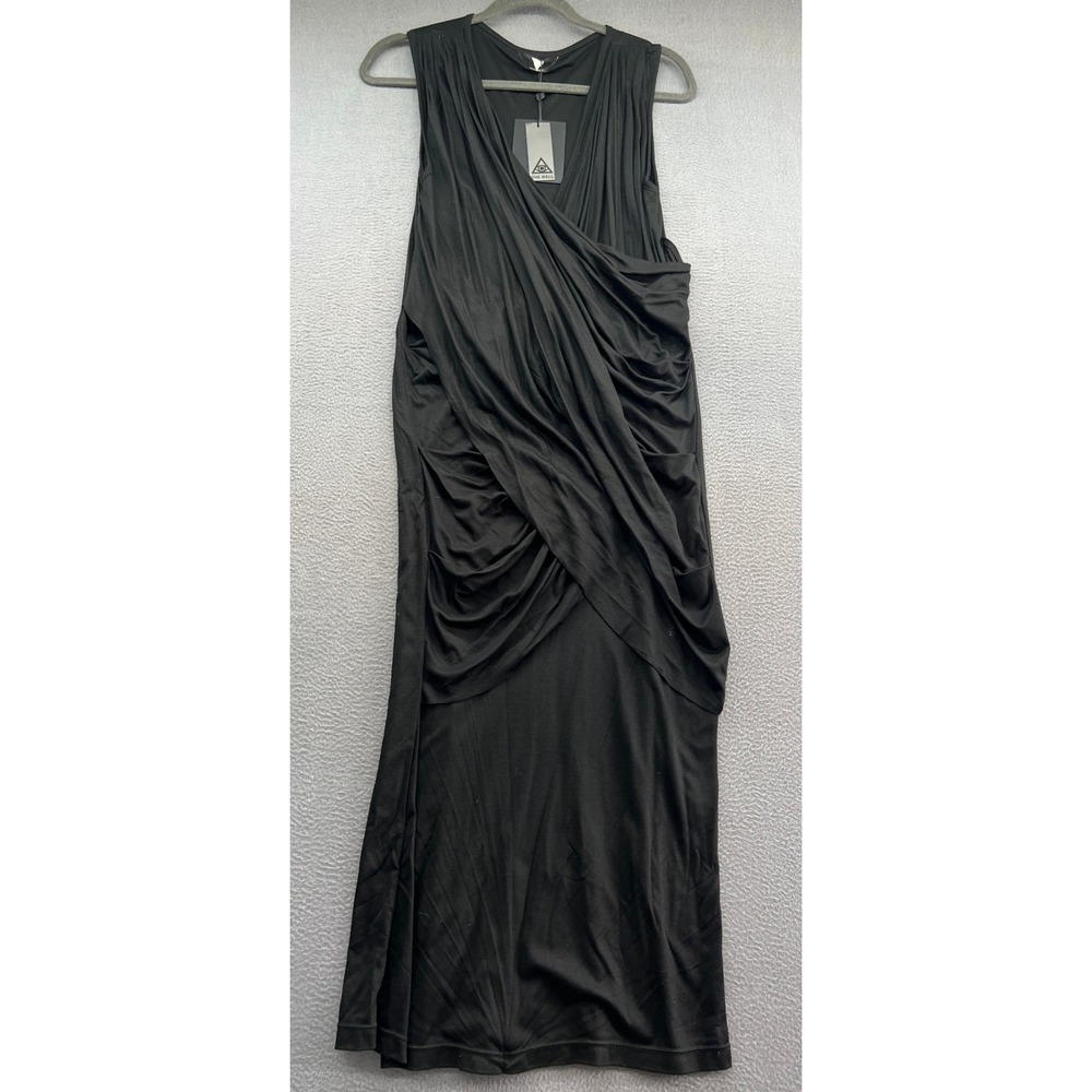 THE WELL Verlaine Dress Sz M Black Asymmetrical Draped V-Neck Sleeveless